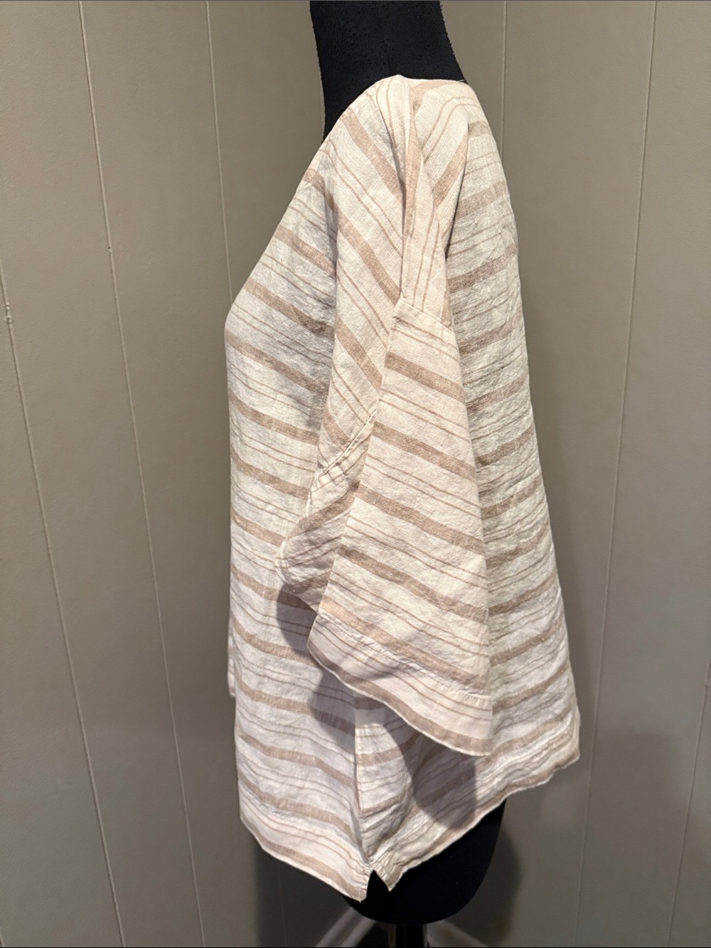 B44 Pure Jill Linen Women’s XS Casual Striped Scoop-Neck Tunic in Cream and Tan - Picture 4 of 8